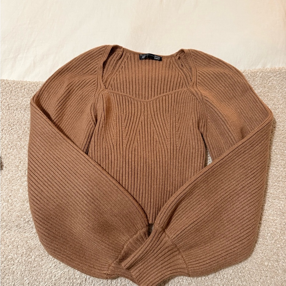 SHEIN Brown Ribbed Knit Sweater